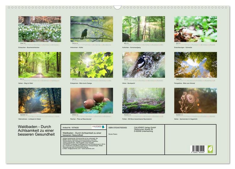 Produktbild: Waldbaden - Durch Achtsamkeit zu einer besseren Gesundheit (Wandkalender 2026 DIN A2 quer), CALVENDO Monatskalender