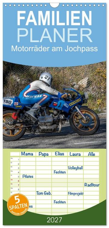 Produktbild: Familienplaner 2027 - Motorr&auml;der am Jochpass mit 5 Spalten (Wandkalender, 21 x 45 cm) CALVENDO