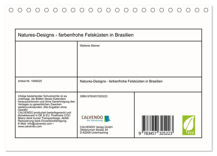 Produktbild: Natures-Designs - farbenfrohe Felsk&uuml;sten in Brasilien (Tischkalender 2026 DIN A5 quer), CALVENDO Monatskalender