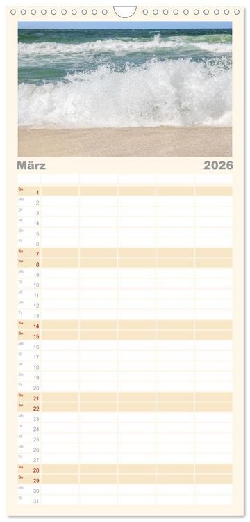 Produktbild: Familienplaner 2026 - Nordsee Insel Sylt mit 5 Spalten (Wandkalender, 21 x 45 cm) CALVENDO