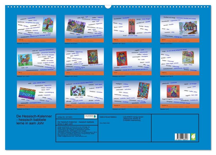 Produktbild: De Hessisch-Kalenner - hessisch babbele lerne in aam Johr (Wandkalender 2026 DIN A2 quer), CALVENDO Monatskalender