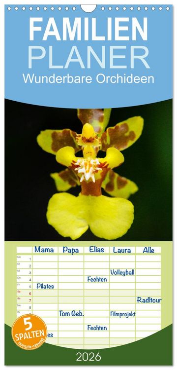 Produktbild: Familienplaner 2026 - Wunderbare Orchideen mit 5 Spalten (Wandkalender, 21 x 45 cm) CALVENDO