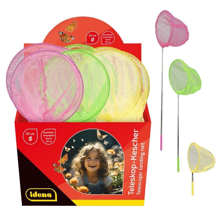 Produktbild: Idena Kescher Teleskop gelb pink hellgr&uuml;n &Oslash;20x83cm 3fach sortiert
