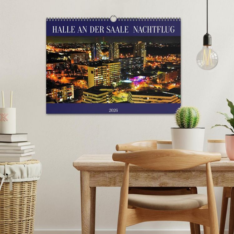 Produktbild: HALLE AN DER SAALE NACHTFLUG (Wandkalender 2026 DIN A3 quer), CALVENDO Monatskalender
