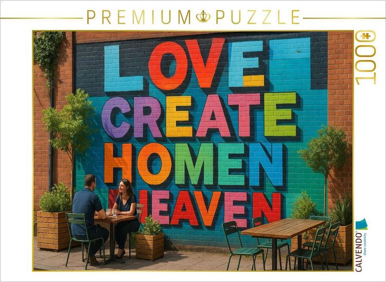 Produktbild: CALVENDO Puzzle Stra&szlig;encafe mit Botschaft - Mural an einer Wand | 1000 Teile Lege-Gr&ouml;&szlig;e 64x48cm Foto-Puzzle f&uuml;r gl&uuml;ckliche Stunden