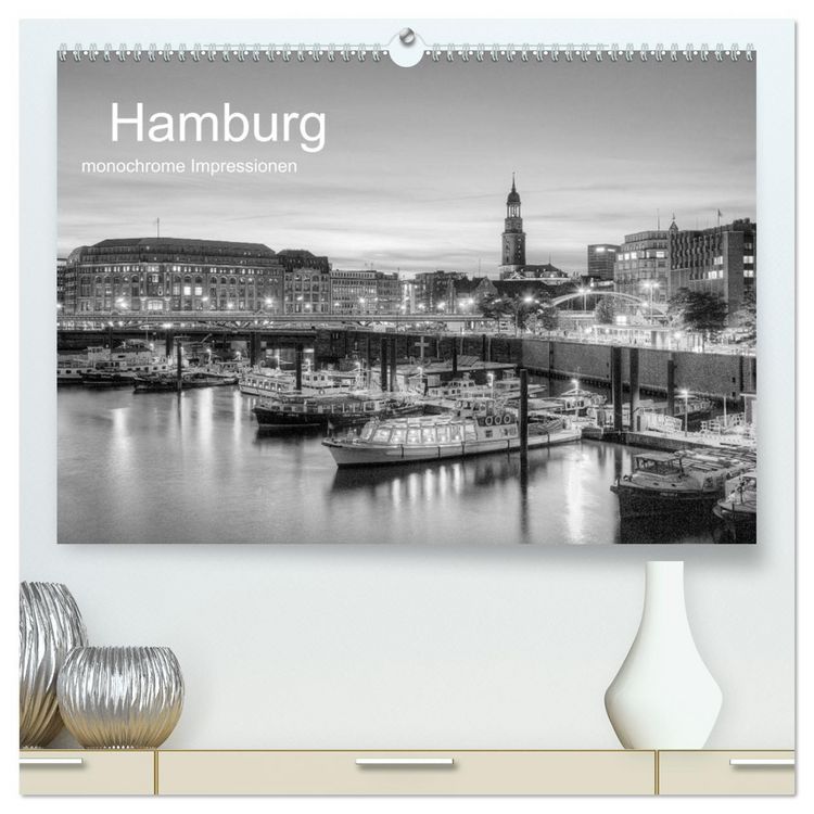 Produktbild: Hamburg monochrome Impressionen (hochwertiger Premium Wandkalender 2026 DIN A2 quer), Kunstdruck in Hochglanz