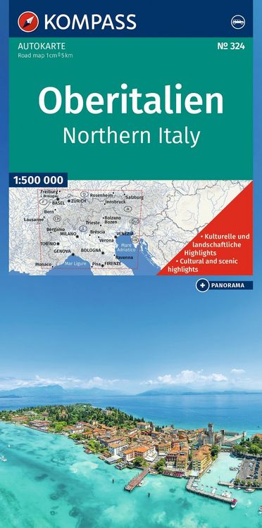 Produktbild: KOMPASS Autokarte Oberitalien, Italia settentrionale, Northern Italy, Italie du Nord 1:500.000