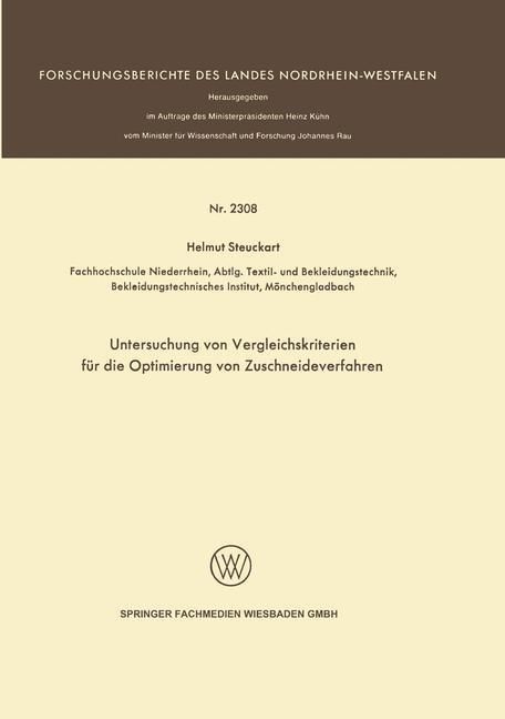 Produktbild: Untersuchung von Vergleichskriterien f&uuml;r die Optimierung von Zuschneideverfahren
