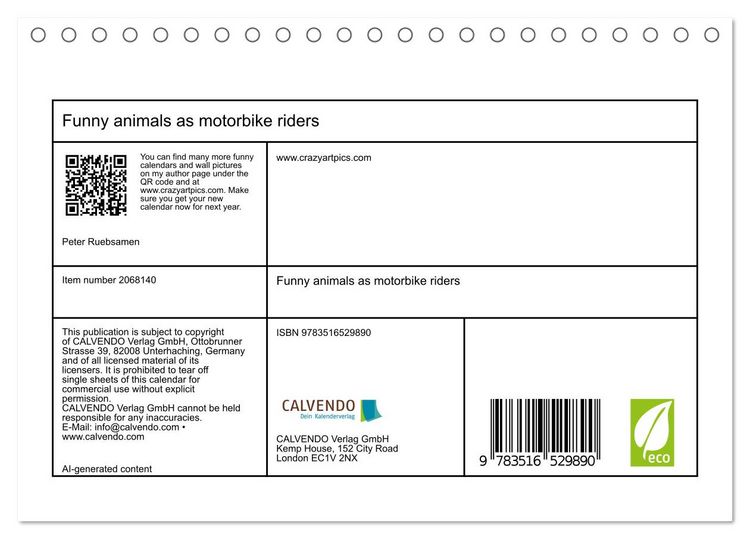 Produktbild: Funny animals as motorbike riders (Desk Calendar 2026 DIN A5 landscape), CALVENDO 12 Month DeskCalendar