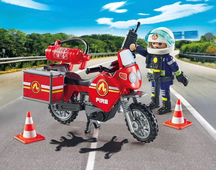 PLAYMOBIL 71466 - Action Heroes - Feuerwehrmotorrad am Unfallort