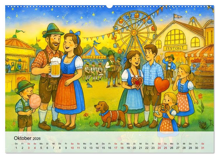 Produktbild: Bayrische Wimmelbilder - Wo Heimat lebendig wird (hochwertiger Premium Wandkalender 2026 DIN A2 quer), Kunstdruck in Hochglanz