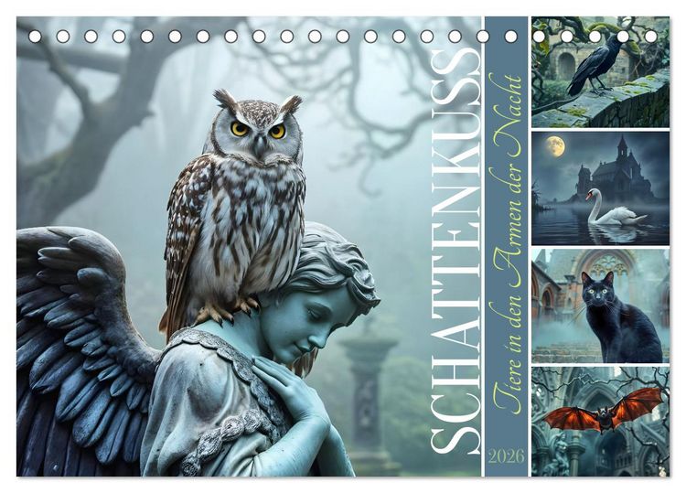 Produktbild: Schattenkuss - Tiere in den Armen der Nacht (Tischkalender 2026 DIN A5 quer), CALVENDO Monatskalender
