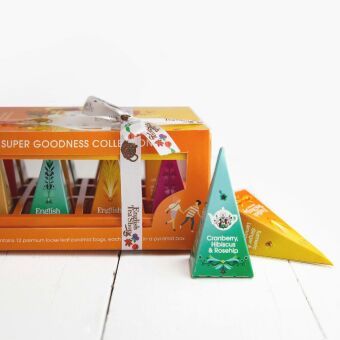 Produktbild: BIO Tee Geschenk mit Schleife "Super Goodness Tee Kollektion", 6 Sorten, 12 kompostierbare Pyramiden-Beutel