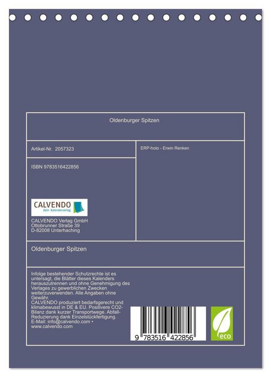 Produktbild: Oldenburger Spitzen (Tischkalender 2026 DIN A5 hoch), CALVENDO Monatskalender