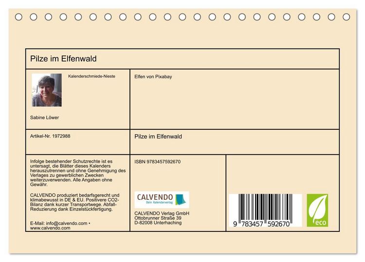Produktbild: Pilze im Elfenwald (Tischkalender 2026 DIN A5 quer), CALVENDO Monatskalender