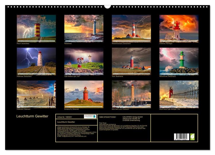 Produktbild: Leuchtturm Gewitter (Wandkalender 2026 DIN A2 quer), CALVENDO Monatskalender