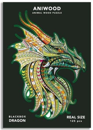 Produktbild: Aniwood J2310M - Animal Wood Puzzle, Blackbox Dragon M, Drache, Holz-Puzzle 125 Teile