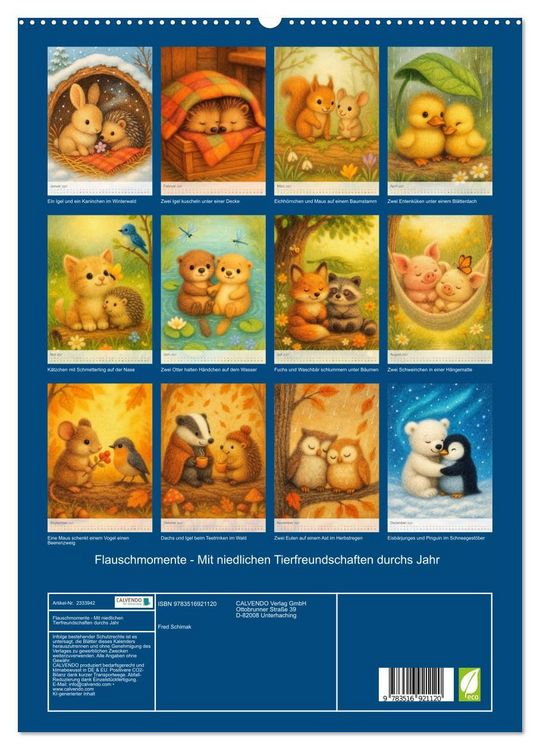Produktbild: Flauschmomente - Mit niedlichen Tierfreundschaften durchs Jahr (hochwertiger Premium Wandkalender 2027 DIN A2 hoch), Kunstdruck in Hochglanz