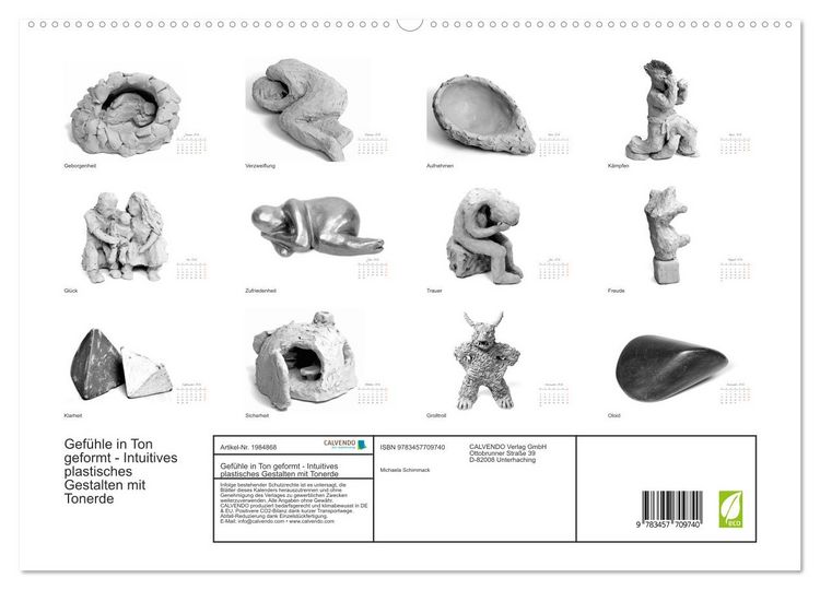 Produktbild: Gef&uuml;hle in Ton geformt - Intuitives plastisches Gestalten mit Tonerde (hochwertiger Premium Wandkalender 2026 DIN A2 quer), Kunstdruck in Hochglanz