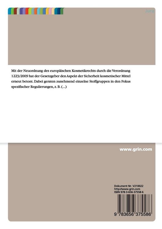 Produktbild: Europ&auml;isches Kosmetikrecht: Stoffspezifische Aspekte der RL 76/768/EWG und der VO (EG) Nr. 1223/2009