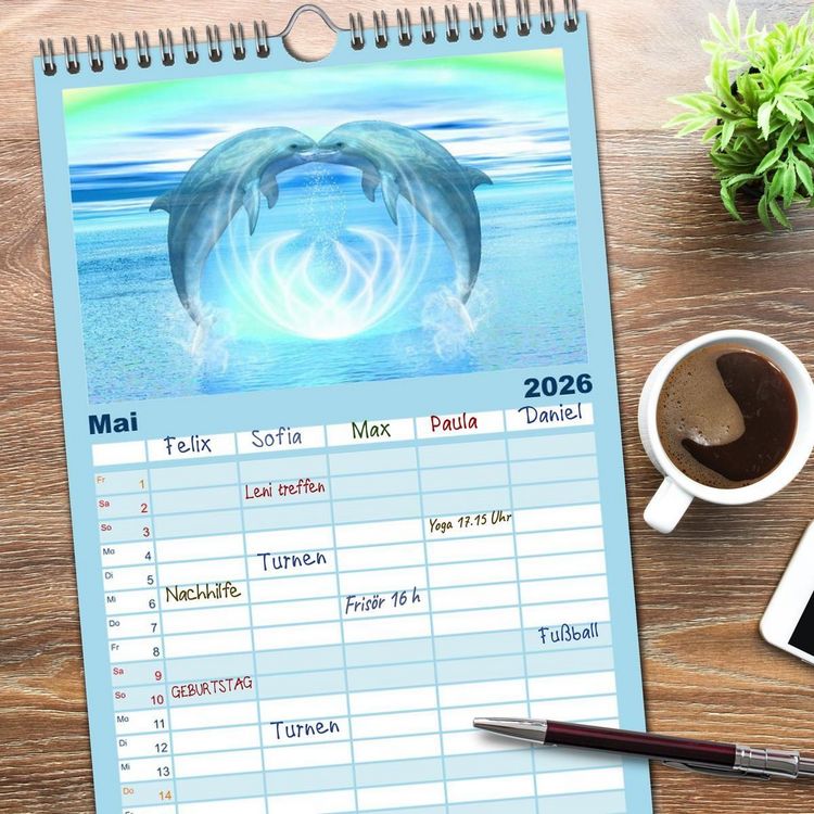 Produktbild: Familienplaner 2026 - Delfine - Kalender mit 5 Spalten (Wandkalender, 21 x 45 cm) CALVENDO