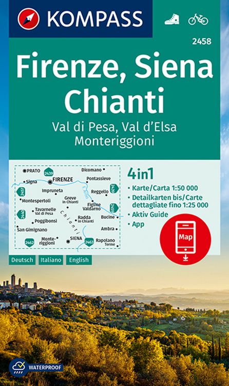 Produktbild: KOMPASS Wanderkarte 2458 Firenze, Siena, Chianti, Val di Pesa, Val d'Elsa, Monteriggioni 1:50.000