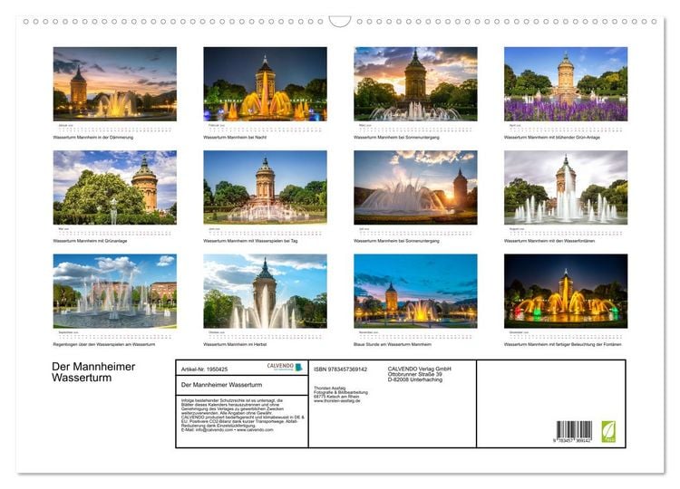Produktbild: Der Mannheimer Wasserturm (Wandkalender 2026 DIN A2 quer), CALVENDO Monatskalender