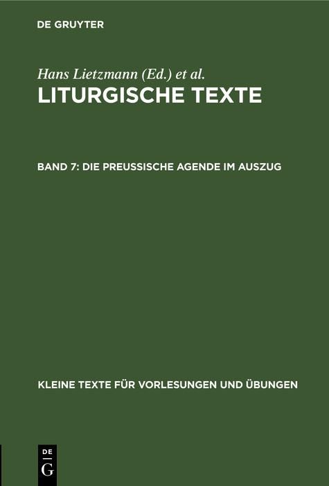 Produktbild: Die Preussische Agende im Auszug