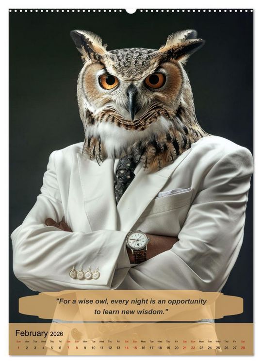 Produktbild: Funny manager wisdom from animals (High Quality Premium Wall Calendar 2026 DIN A2 portrait),CALVENDO 12 Month Wall Calendar