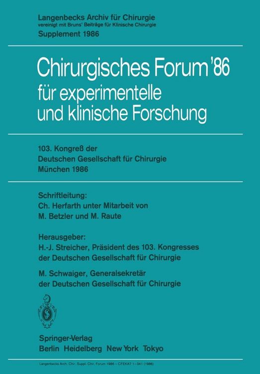 Produktbild: 103. Kongre&szlig; der Deutschen Gesellschaft f&uuml;r Chirurgie M&uuml;nchen, 23.-26. April 1986