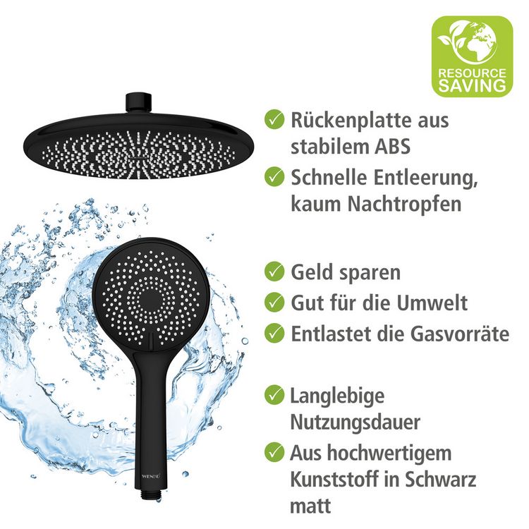 Produktbild: Duschsystem Watersaving Schwarz, bis zu 40 % Wasserersparnis