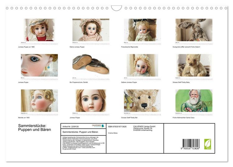 Produktbild: Sammlerst&uuml;cke: Puppen und B&auml;ren (Wandkalender 2026 DIN A3 quer), CALVENDO Monatskalender
