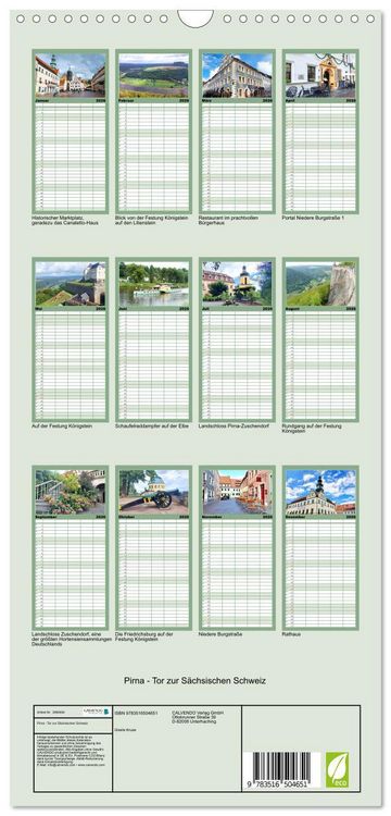 Produktbild: Familienplaner 2026 - Pirna - Tor zur S&auml;chsischen Schweiz mit 5 Spalten (Wandkalender, 21 x 45 cm) CALVENDO