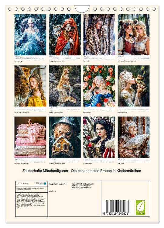 Produktbild: Zauberhafte M&auml;rchenfiguren - Die bekanntesten Frauen in Kinderm&auml;rchen (Wandkalender 2026 DIN A4 hoch), CALVENDO Monatskalender