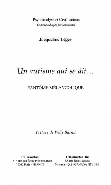 Produktbild: Un Autisme Qui Se Dit...Fant?&quote;Me Melancolique