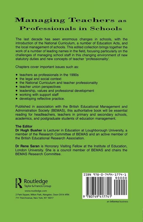 Produktbild: Managing Teachers as Professionals in Schools