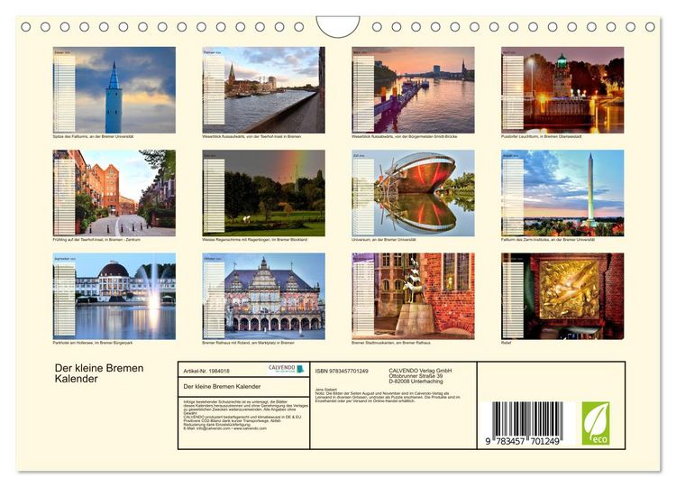 Produktbild: Der kleine Bremen Kalender (Wandkalender 2026 DIN A4 quer), CALVENDO Monatskalender