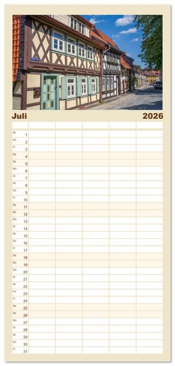 Produktbild: Familienplaner 2026 - Wernigerode - Historische Fachwerkstadt am Harz mit 5 Spalten (Wandkalender, 21 x 45 cm) CALVENDO