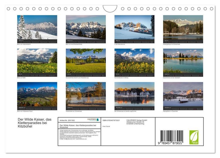 Produktbild: Der Wilde Kaiser, das Kletterparadies bei Kitzb&uuml;hel (Wandkalender 2026 DIN A4 quer), CALVENDO Monatskalender