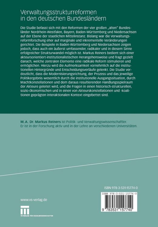 Produktbild: Verwaltungsstrukturreformen in den deutschen Bundesl&auml;ndern