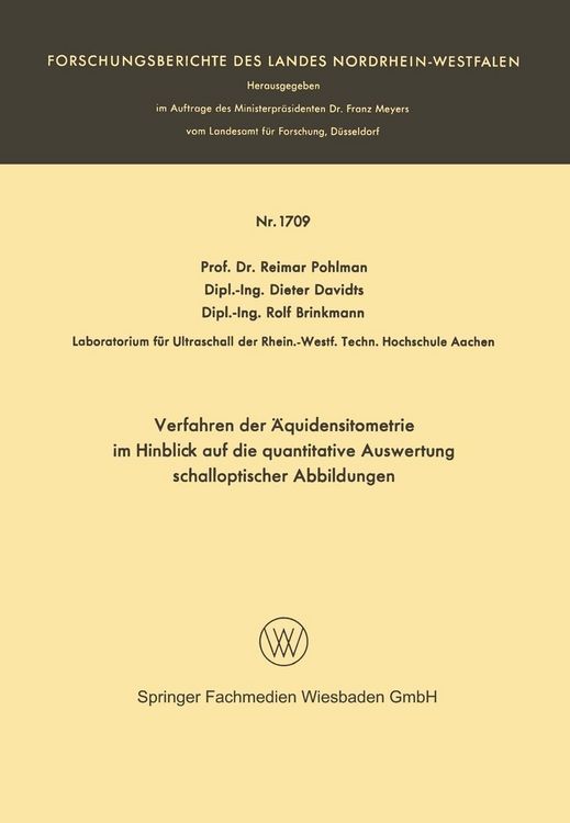 Produktbild: Verfahren der &Auml;quidensitometrie im Hinblick auf die quantitative Auswertung schalloptischer Abbildungen