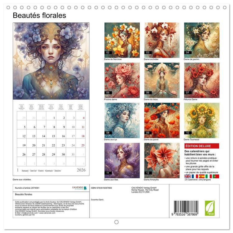 Produktbild: Beaut&eacute;s florales (Calendrier mural carr&eacute; 2026 30x30 cm) Calendrier double avec une page pour vos prises de notes