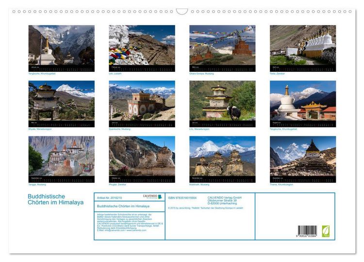 Produktbild: Buddhistische Ch&ouml;rten im Himalaya (Wandkalender 2026 DIN A2 quer), CALVENDO Monatskalender
