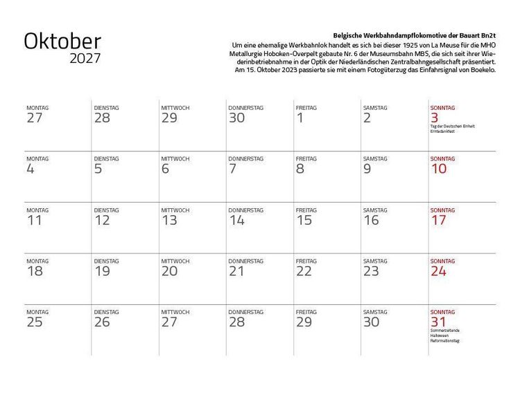 Produktbild: Dampfloks in Farbe 2027 Eintragkalender