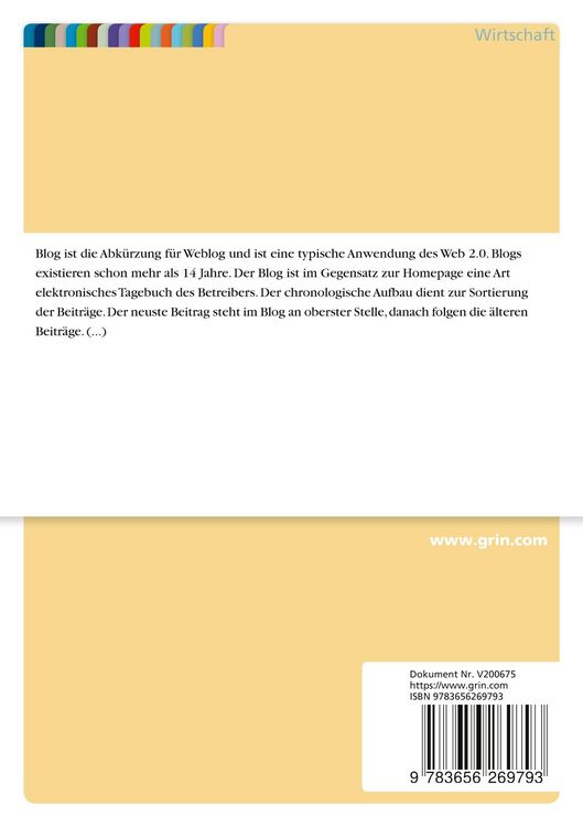 Produktbild: Einfluss von Blogs auf die interne und externe Unternehmenskommunikation