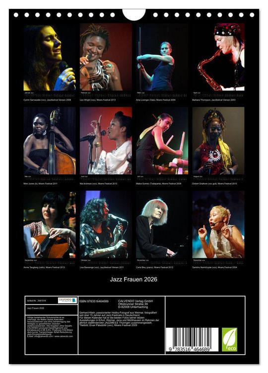 Produktbild: Jazz Frauen 2026 (Wandkalender 2026 DIN A4 hoch), CALVENDO Monatskalender