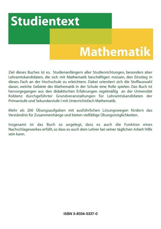 Produktbild: Grundlagen der Mathematik f&uuml;r Studium und Lehramt