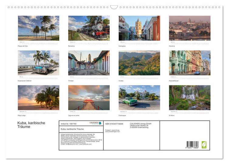 Produktbild: Kuba, karibische Tr&auml;ume (Wandkalender 2026 DIN A2 quer), CALVENDO Monatskalender