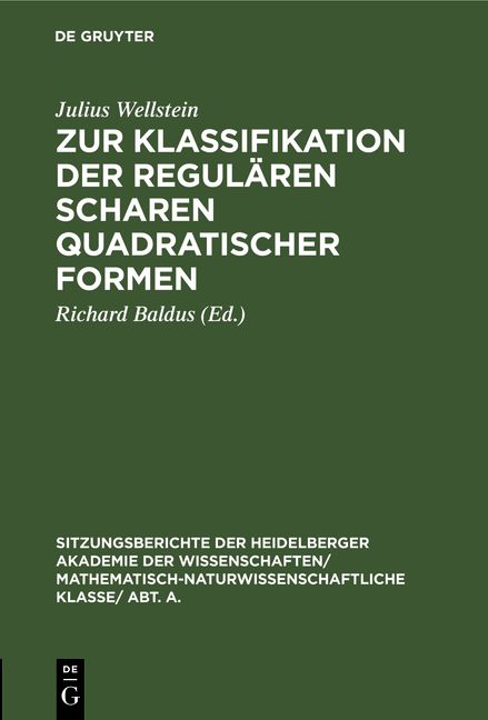 Produktbild: Zur Klassifikation der regul&auml;ren Scharen quadratischer Formen