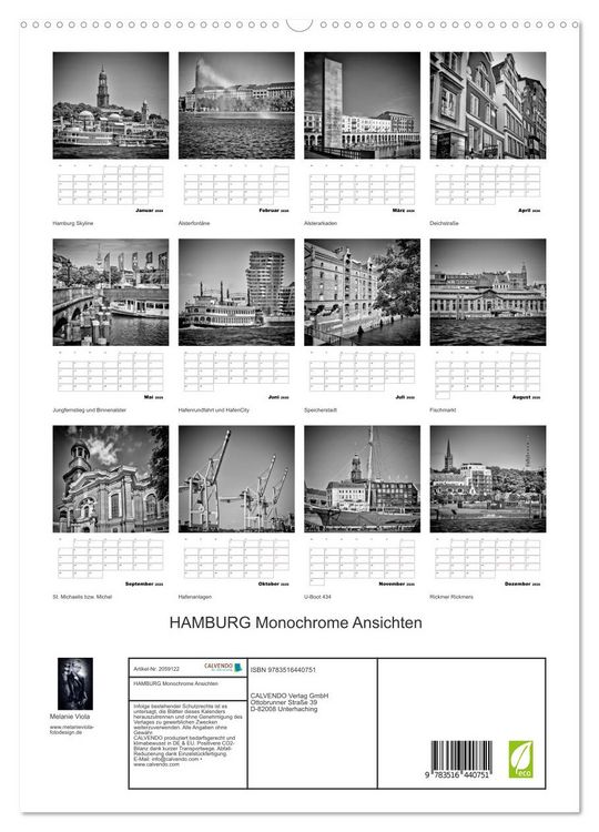 Produktbild: HAMBURG Monochrome Ansichten (hochwertiger Premium Wandkalender 2026 DIN A2 hoch), Kunstdruck in Hochglanz